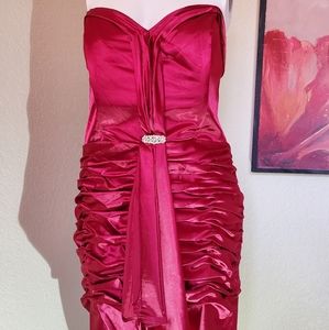 Strapless sexy ruched size XXXL red satin dress